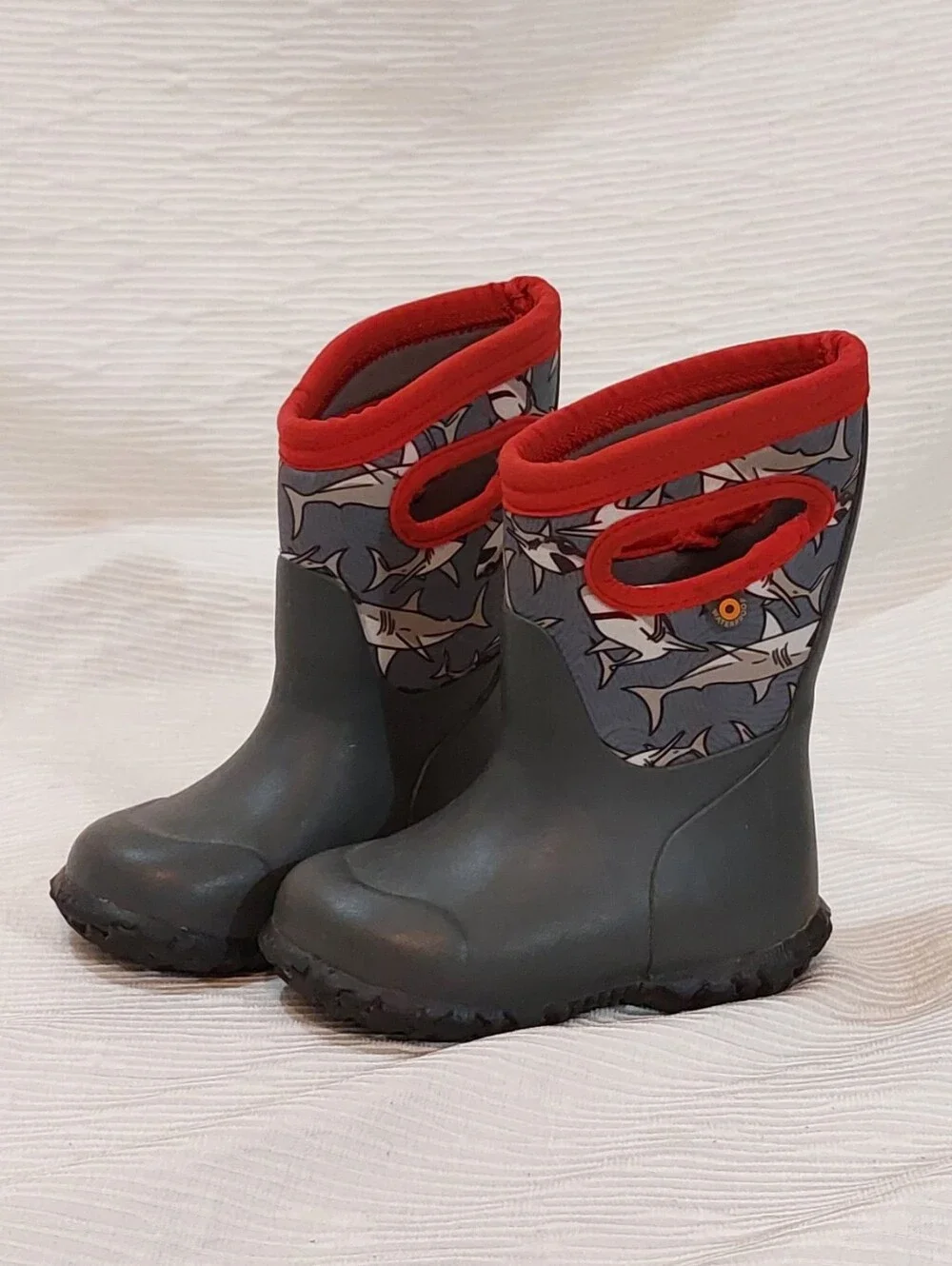 Bogs Kids Black and Red Shark Graphic Rain Boots Toddler Size 7
